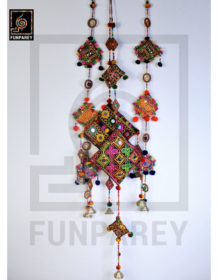 Handmade Antique Embroidered Cushion Door Chime Set (1 Large,1 Small and 2 Square)