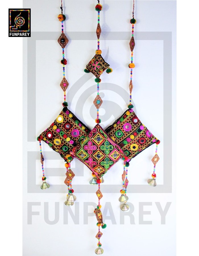 Handmade Antique Embroidered Cushion Door Chime (Set of 3) (1 Large and 2 Small)