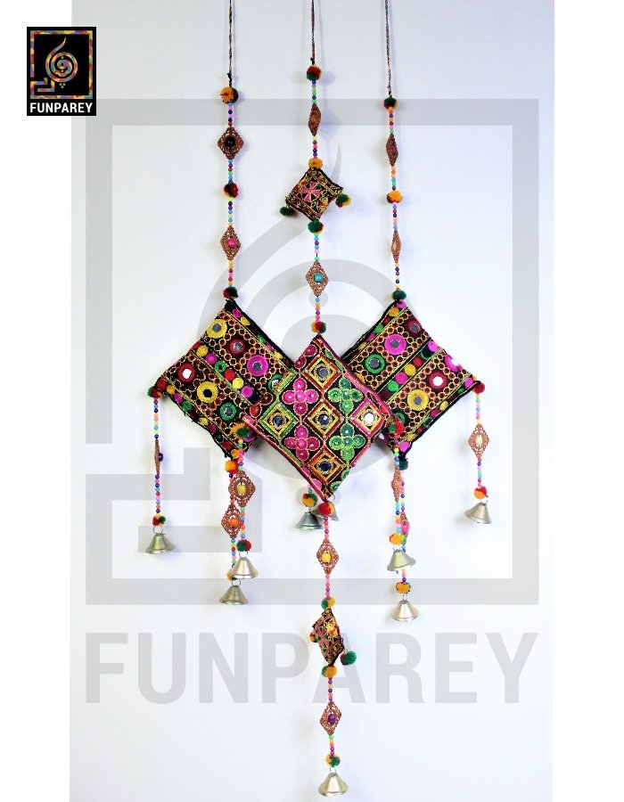 Handmade Antique Embroidered Cushion Door Chime (Set of 3) (1 Large and 2 Small)