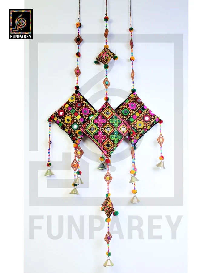 Handmade Antique Embroidered Cushion Door Chime (Set of 3) (1 Large and 2 Small)