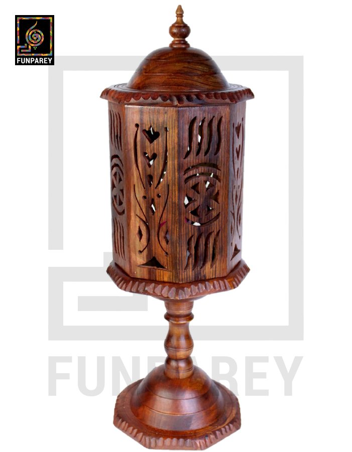 Hand Carved Wooden Cutwork Lamp Octagon Large With Stand