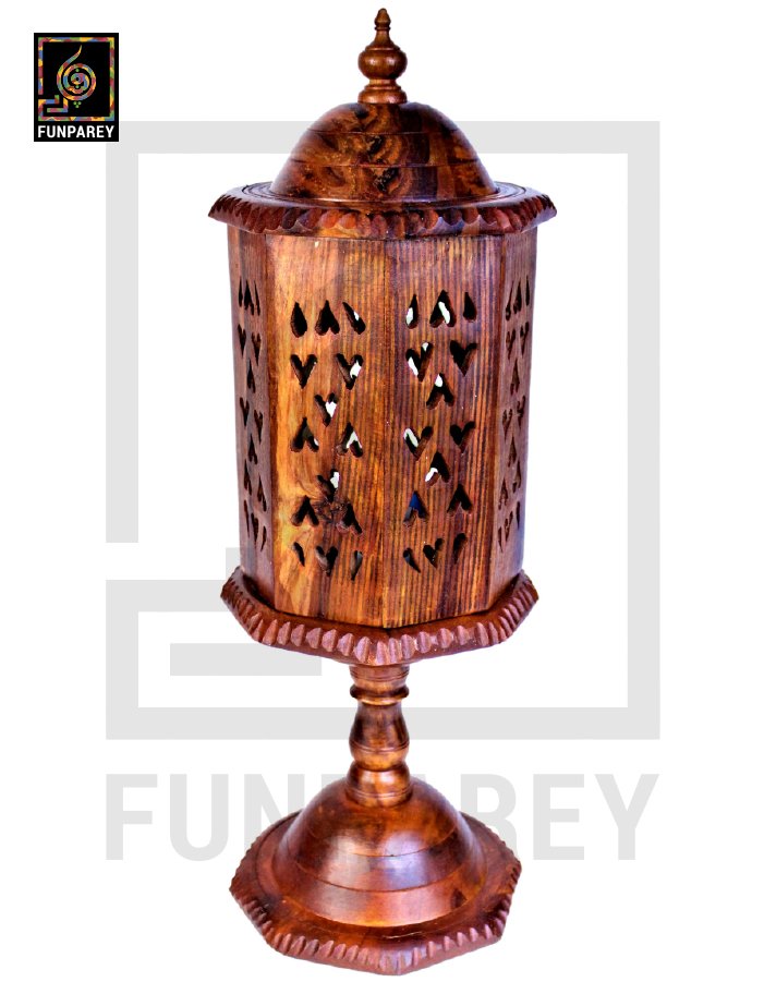 Hand Carved Wooden Cutwork Lamp Octagon Large With Stand