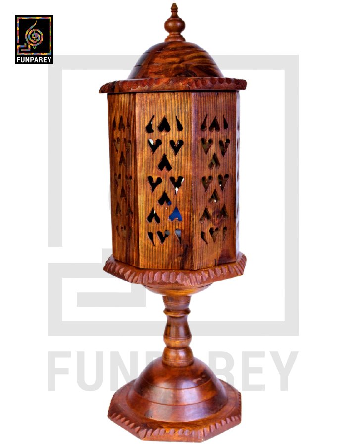 Hand Carved Wooden Cutwork Lamp Octagon Large With Stand