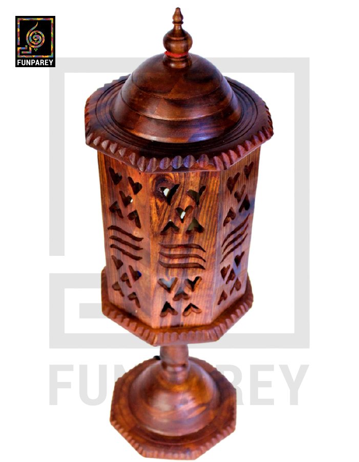 Hand Carved Wooden Cutwork Lamp Octagon Large With Stand