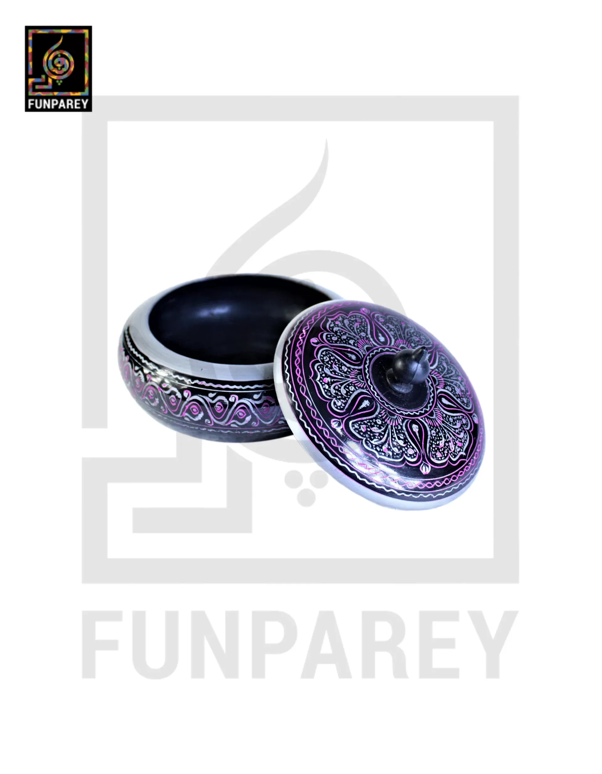 Wooden Candy Bowl 6" with Nakshi Art Pink and Gray