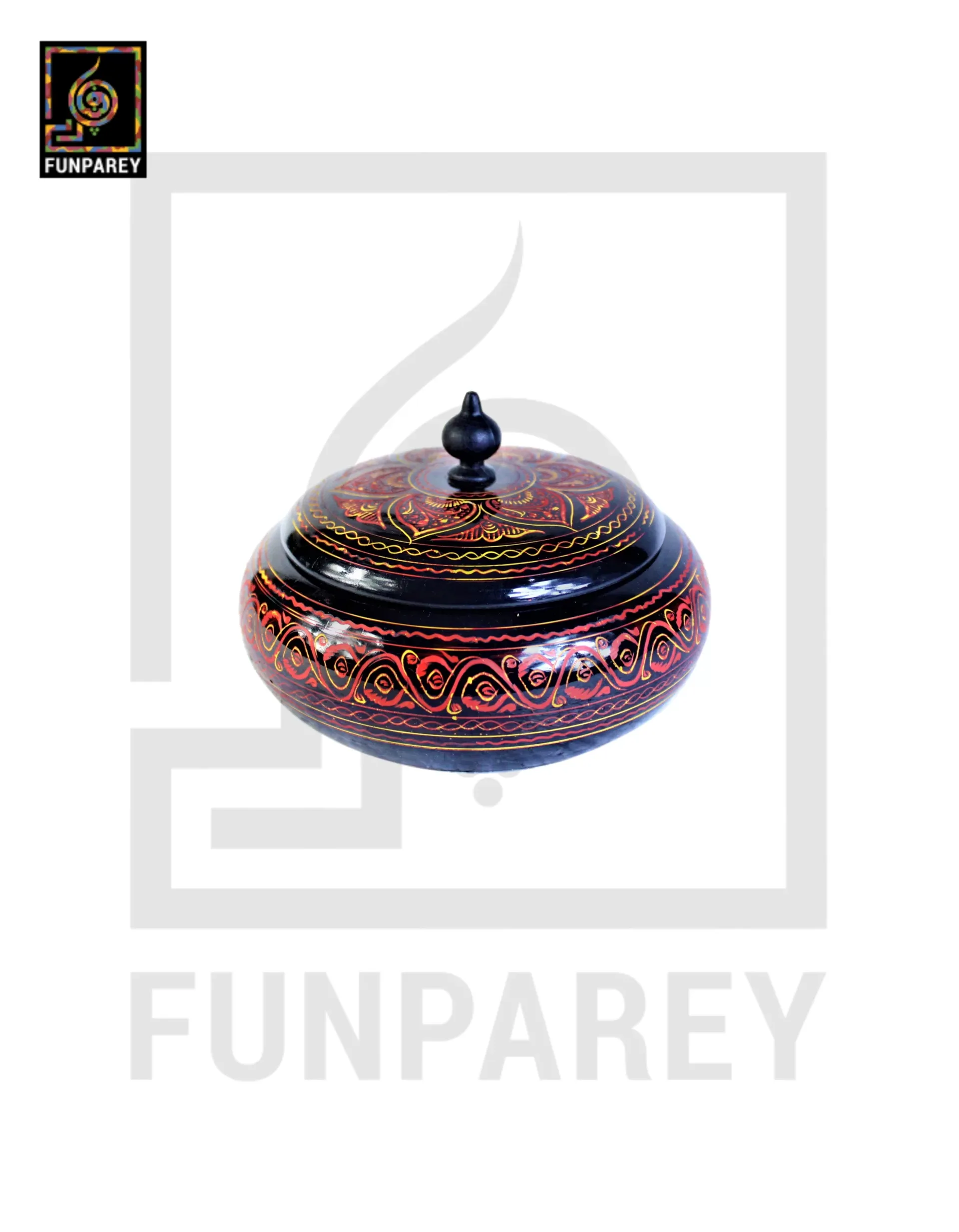 Wooden Candy Bowl 6" with Nakshi Art Red and Yellow