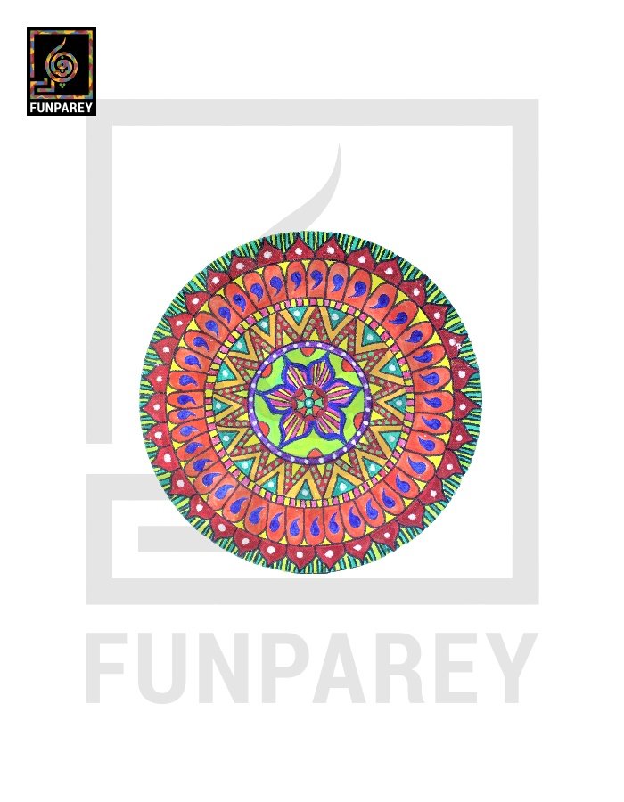 Zentangle Art Handmade Round Acrylic Painting "Coterie"