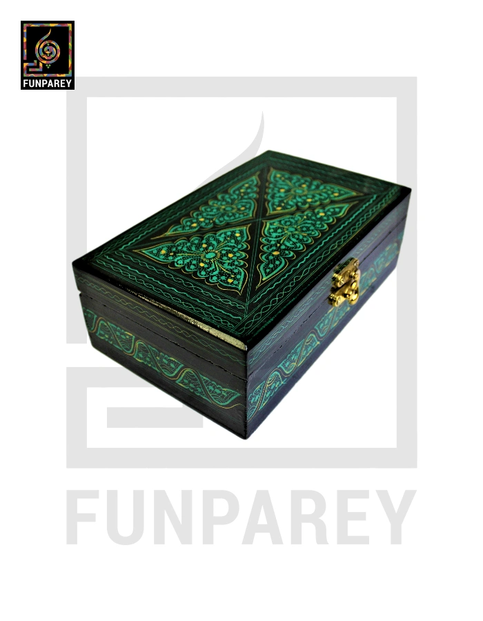 Wooden Jewelry Box 8/5 with Nakshi Art Green