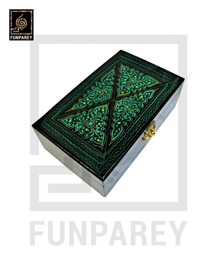 Wooden Jewelry Box 8/5 with Nakshi Art Green