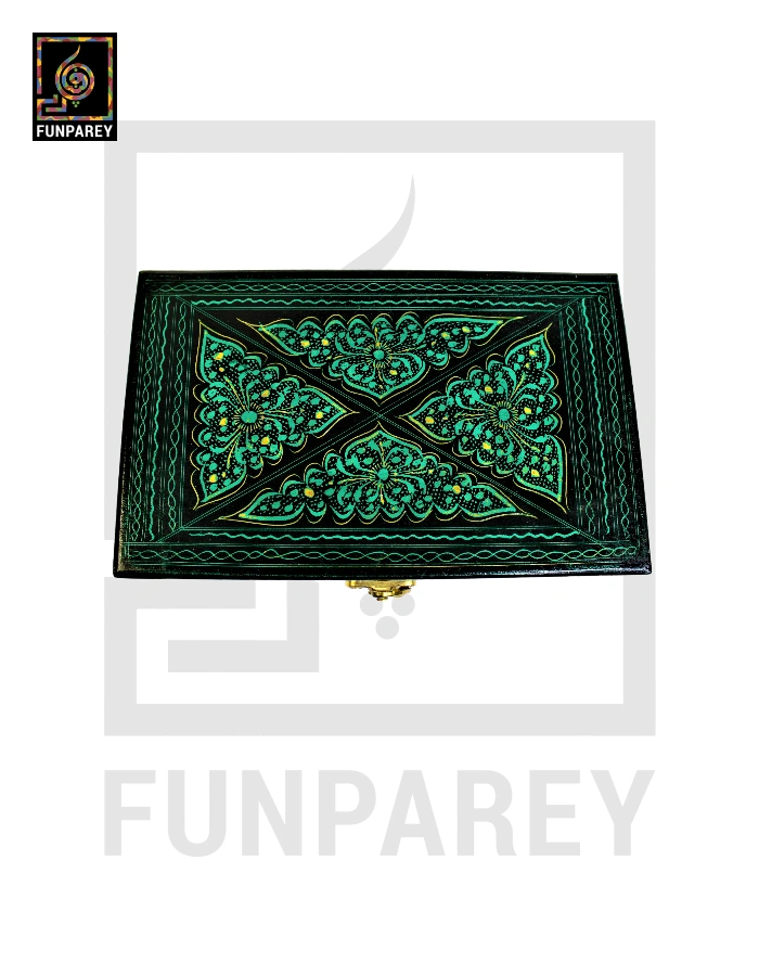 Wooden Jewelry Box 8/5 with Nakshi Art Green