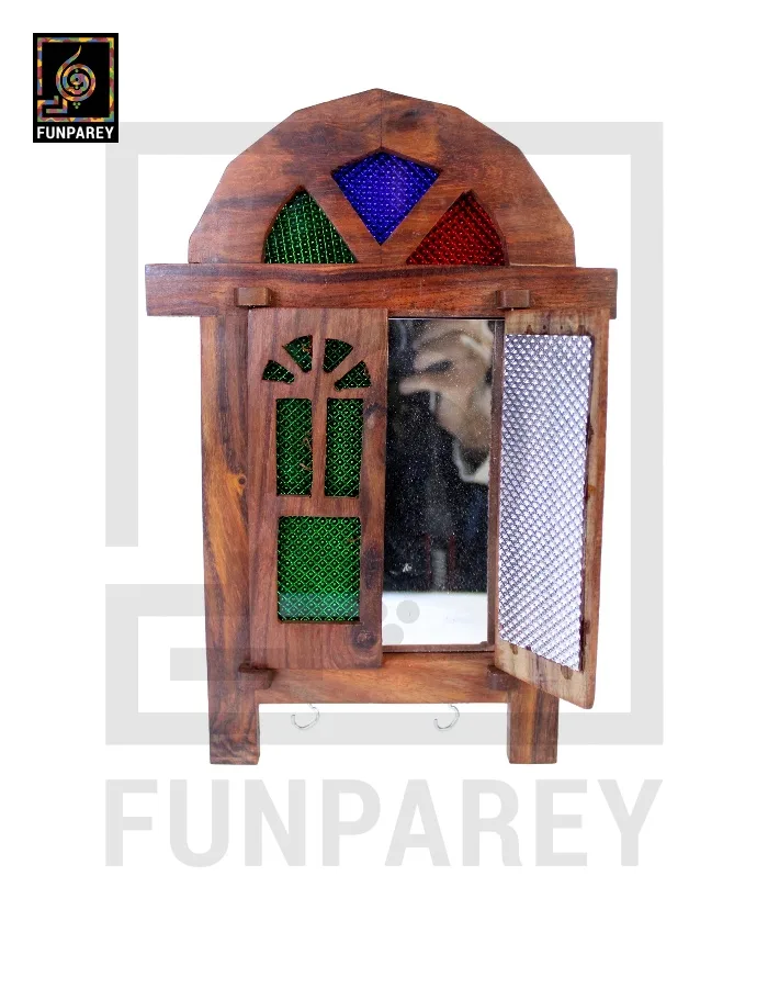 Handmade Wooden Doorway Key Hanger with Mirror