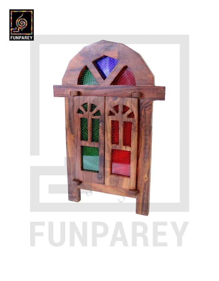 Handmade Wooden Doorway Key Hanger with Mirror