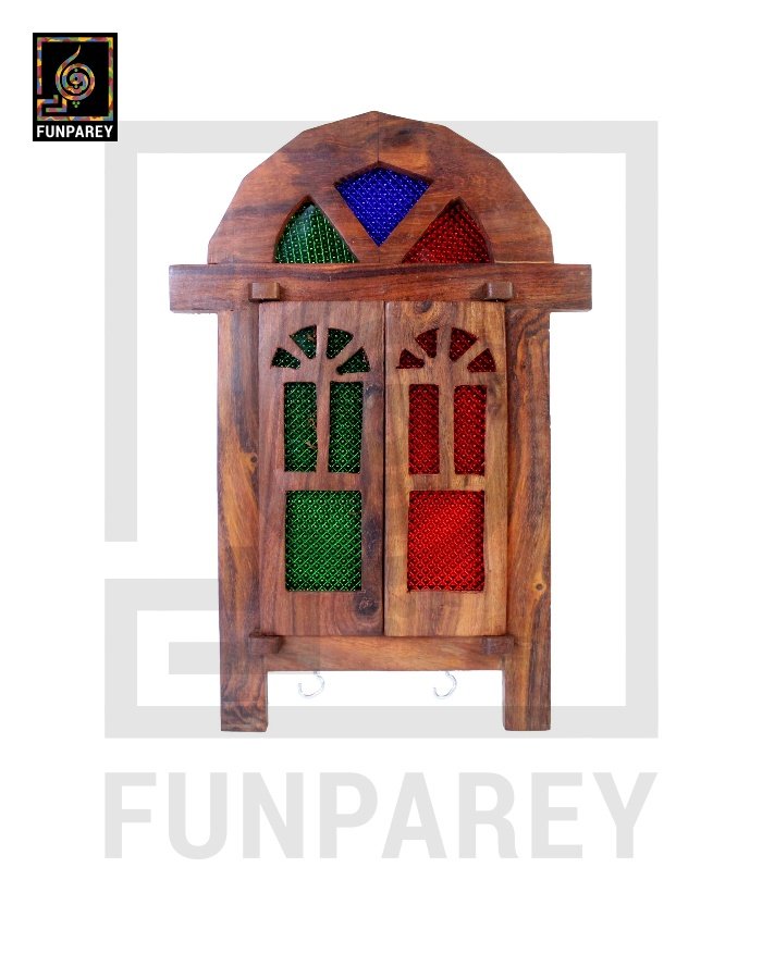 Handmade Wooden Doorway Key Hanger with Mirror