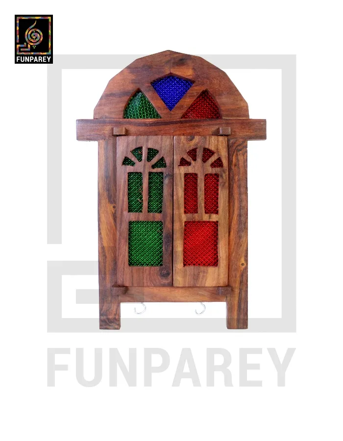 Handmade Wooden Doorway Key Hanger with Mirror