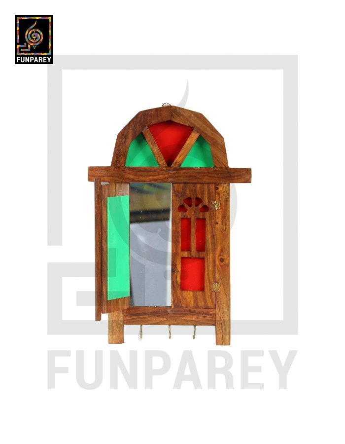 Handmade Wooden Doorway Key Hanger with Mirror
