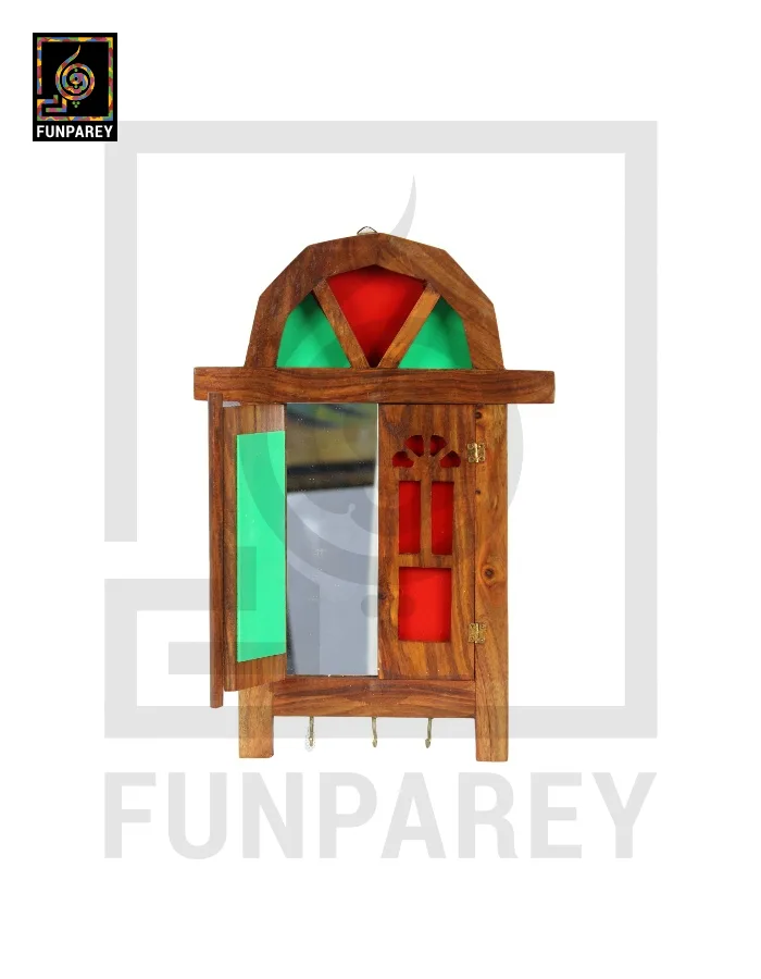Handmade Wooden Doorway Key Hanger with Mirror