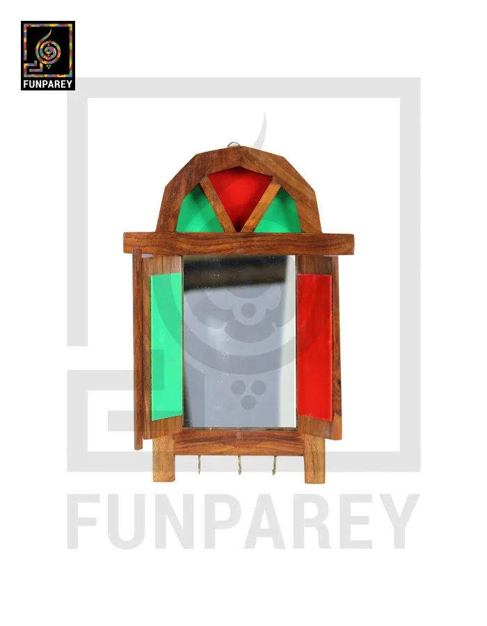 Handmade Wooden Doorway Key Hanger with Mirror