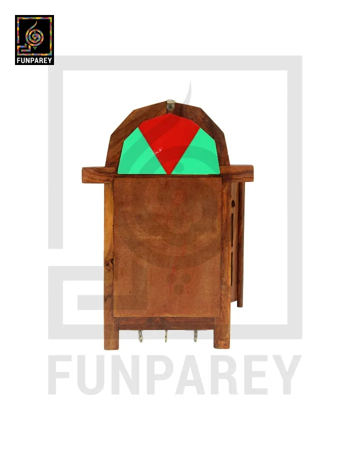 Handmade Wooden Doorway Key Hanger with Mirror