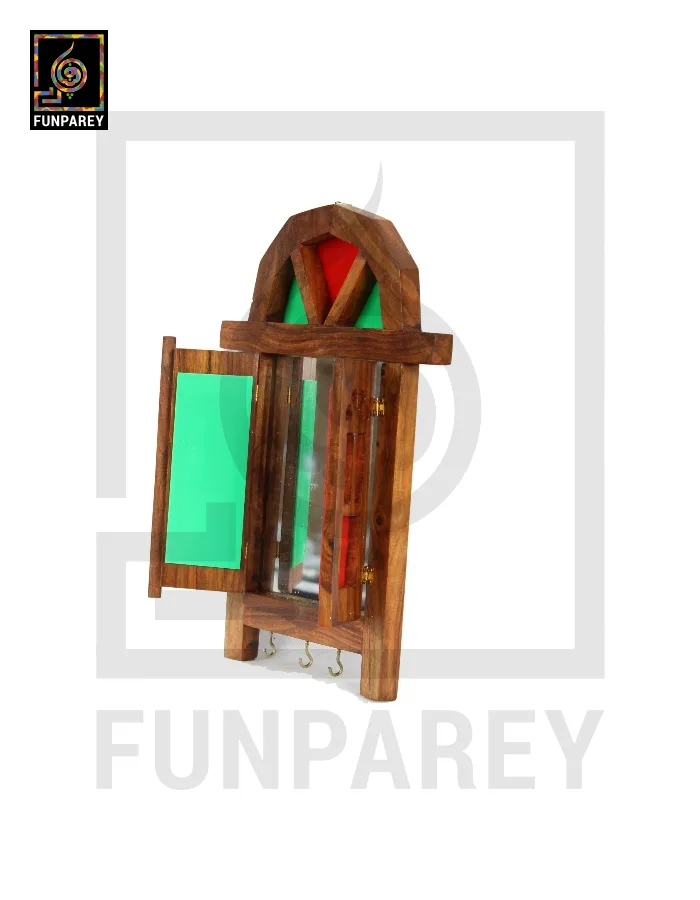 Handmade Wooden Doorway Key Hanger with Mirror