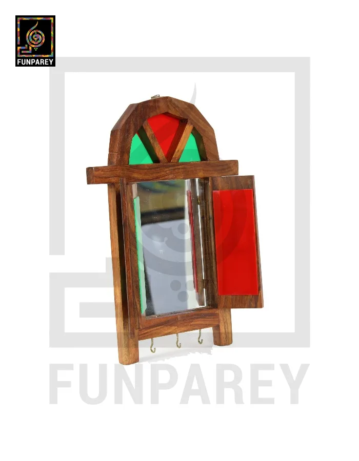 Handmade Wooden Doorway Key Hanger with Mirror