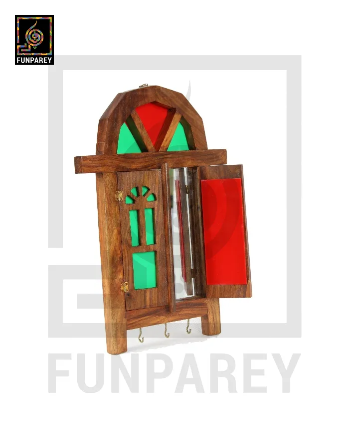 Handmade Wooden Doorway Key Hanger with Mirror