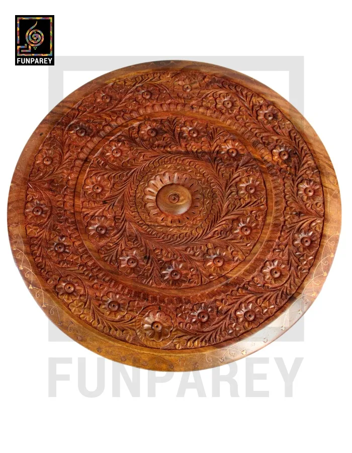 18" Hand Carved Tri Rod Wooden Table