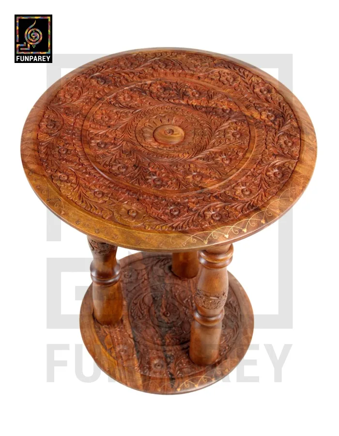 18" Hand Carved Tri Rod Wooden Table