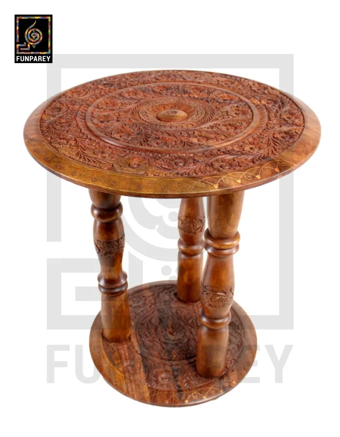 18" Hand Carved Tri Rod Wooden Table