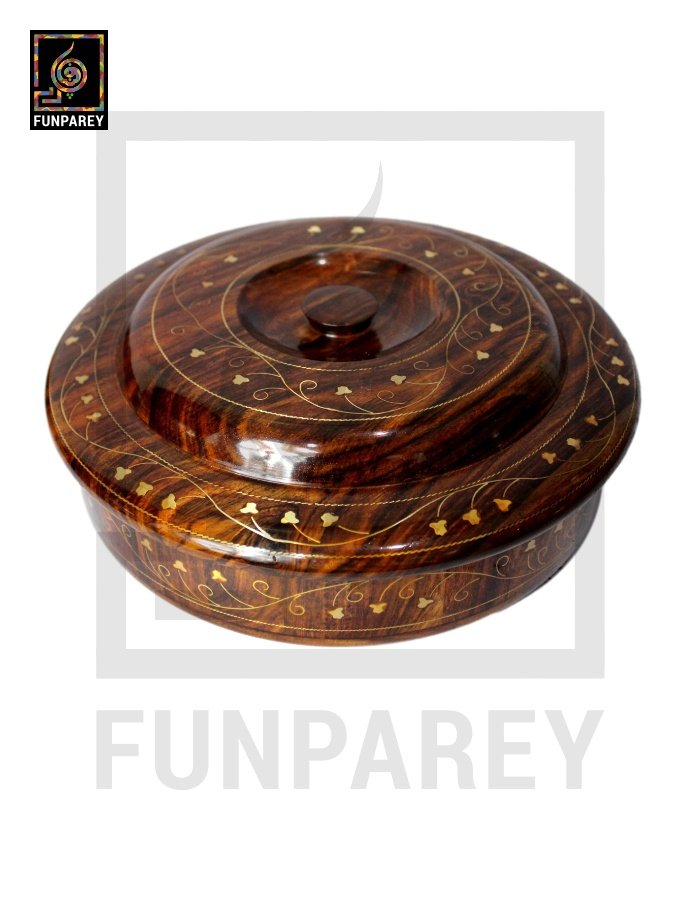 Premium Wooden Dry Fruit Bowl 10" With Brass Work