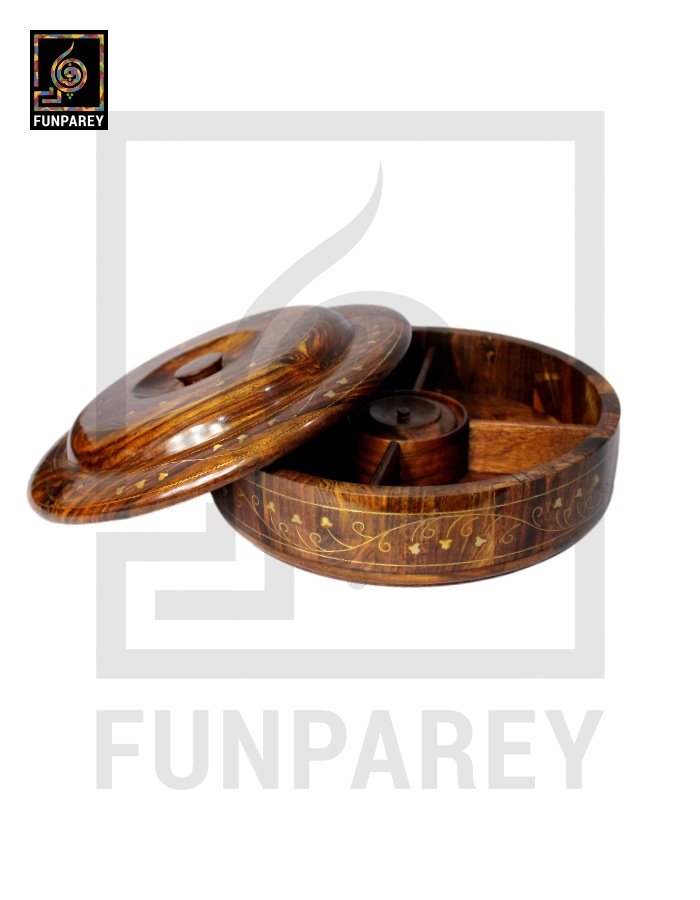 Premium Wooden Dry Fruit Bowl 10" With Brass Work