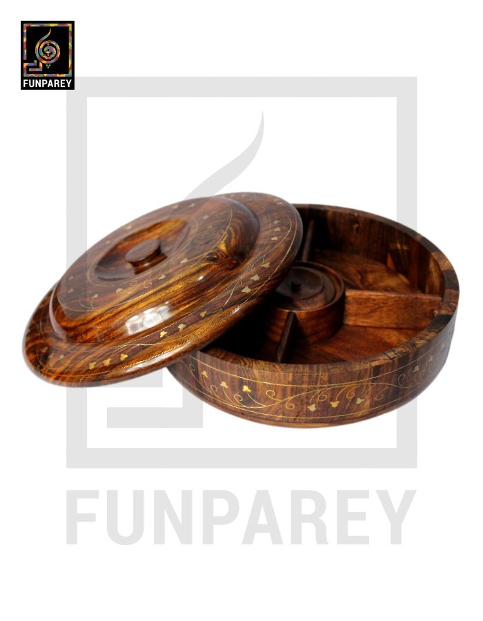 Premium Wooden Dry Fruit Bowl 10" With Brass Work