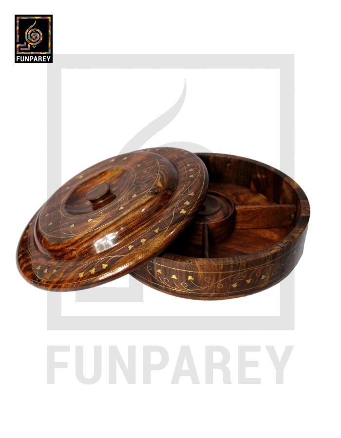 Premium Wooden Dry Fruit Bowl 10" With Brass Work