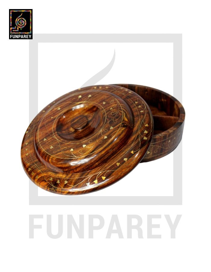Premium Wooden Dry Fruit Bowl 10" With Brass Work