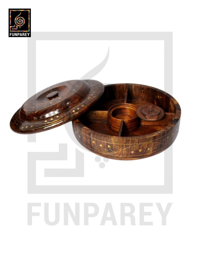 Premium Wooden Dry Fruit Bowl 10" With Brass Work