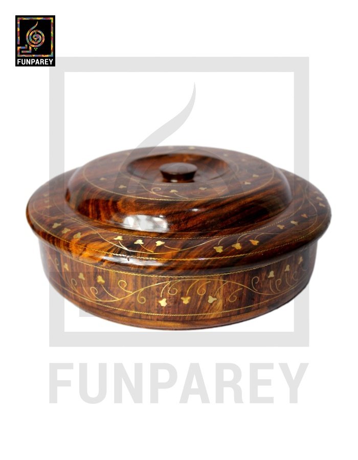 Premium Wooden Dry Fruit Bowl 10" With Brass Work