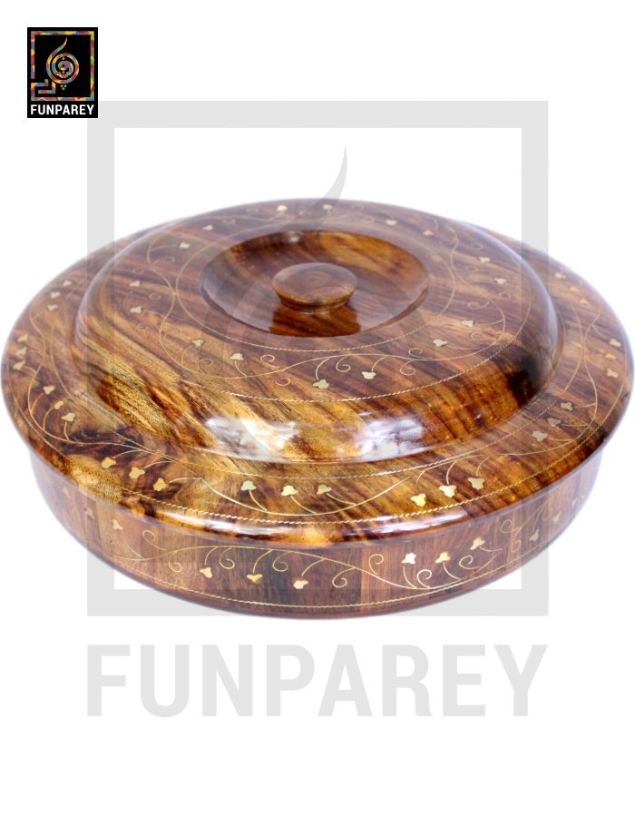 Premium Wooden Dry Fruit Bowl 12" With Brass Work