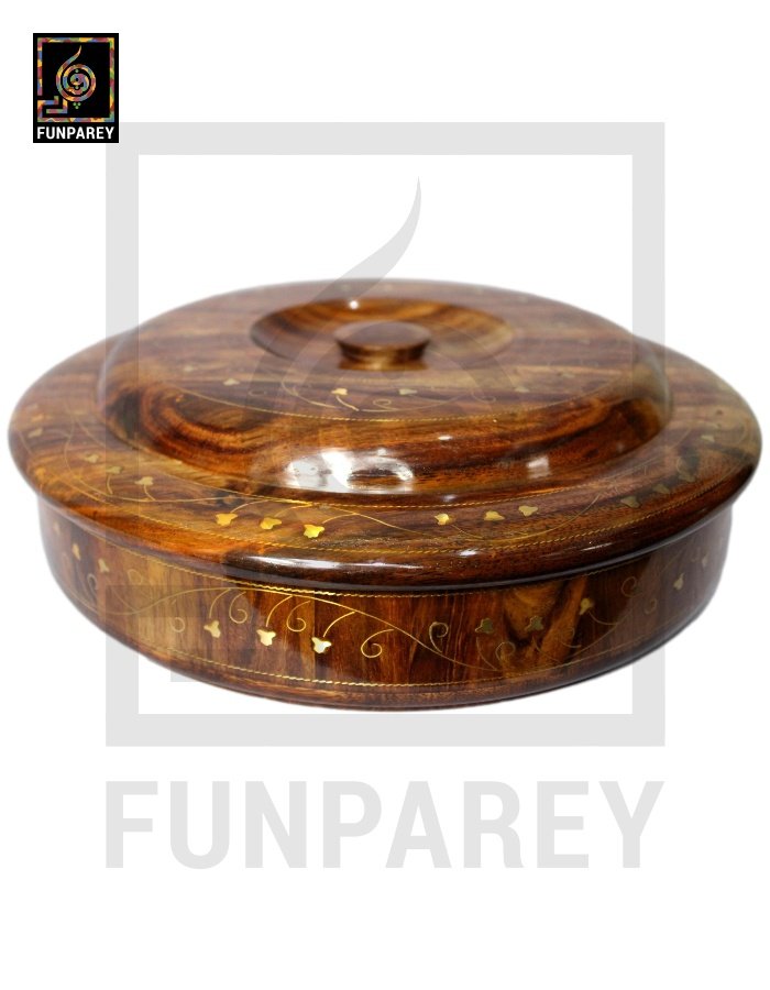 Premium Wooden Dry Fruit Bowl 12" With Brass Work