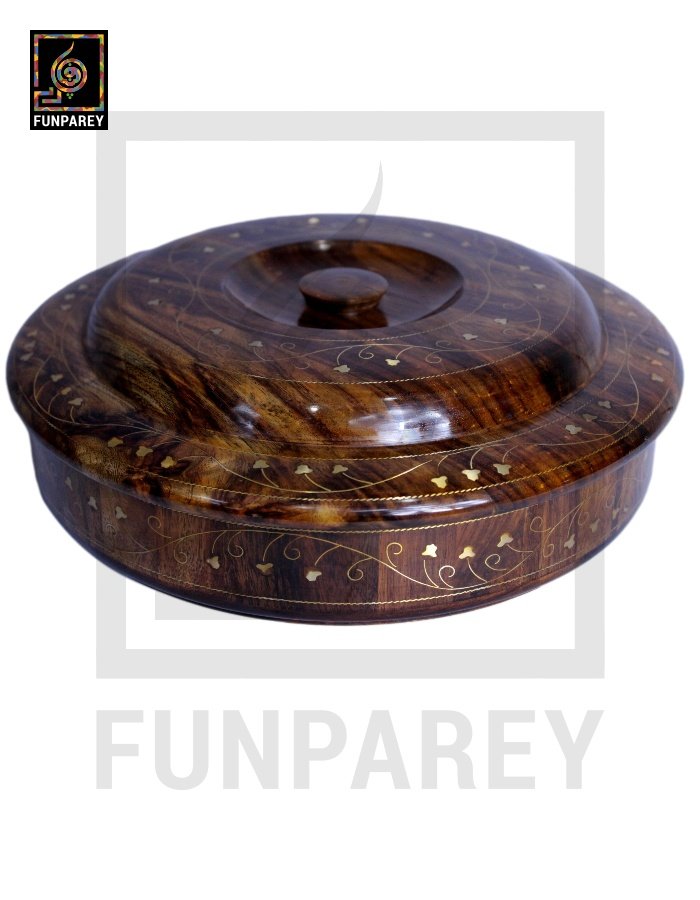 Premium Wooden Dry Fruit Bowl 12" With Brass Work
