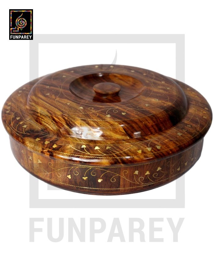 Premium Wooden Dry Fruit Bowl 12" With Brass Work