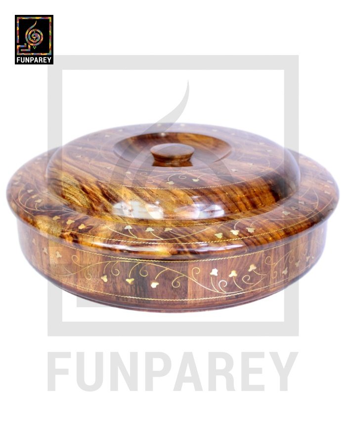 Premium Wooden Dry Fruit Bowl 12" With Brass Work