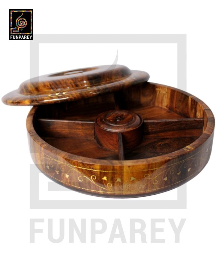 Premium Wooden Dry Fruit Bowl 12" With Brass Work