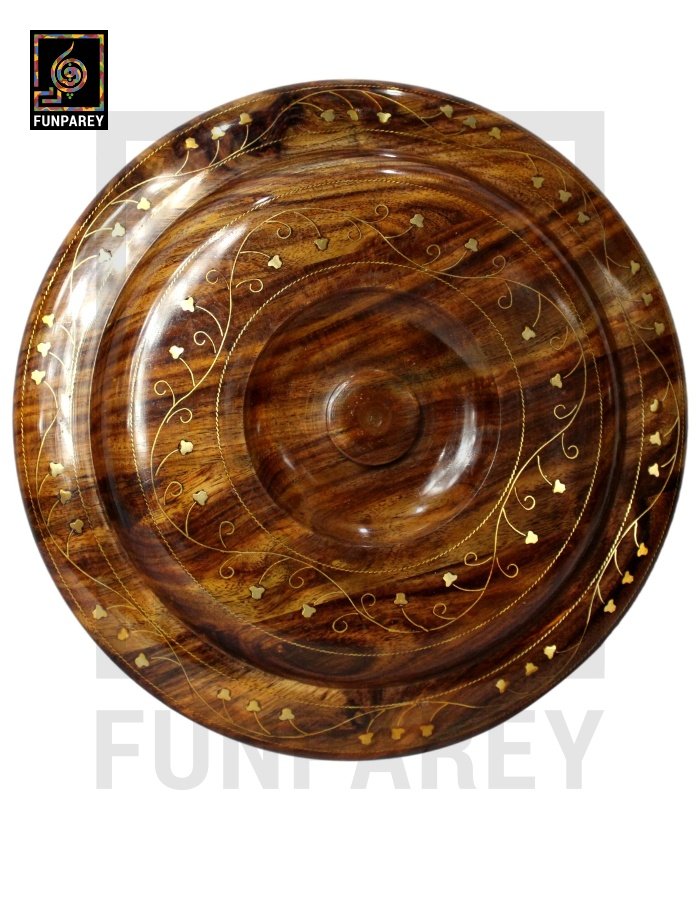 Premium Wooden Dry Fruit Bowl 12" With Brass Work