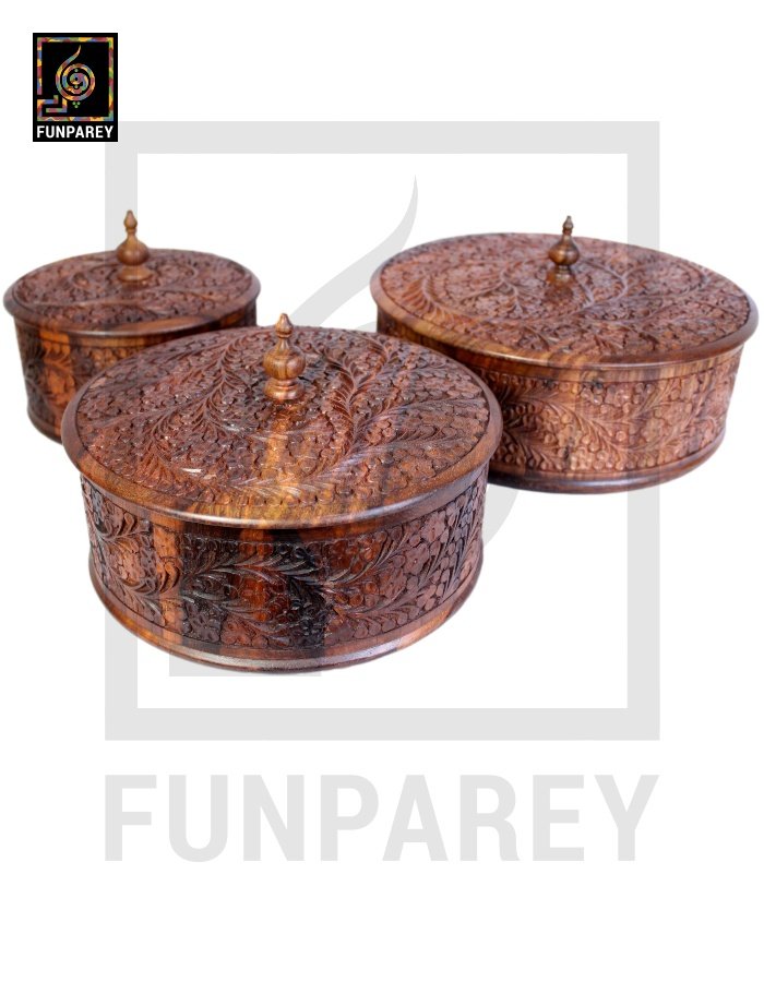 Premium Wooden Dry Fruit Bowl Set with Standard Carving Design (3 Pieces)