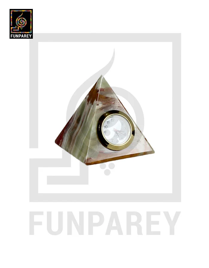 Onyx Stone Pyramid Shaped Table Clock 2″