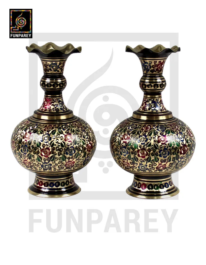 Handmade Long Throat Brass Vases 13″ (Pair)