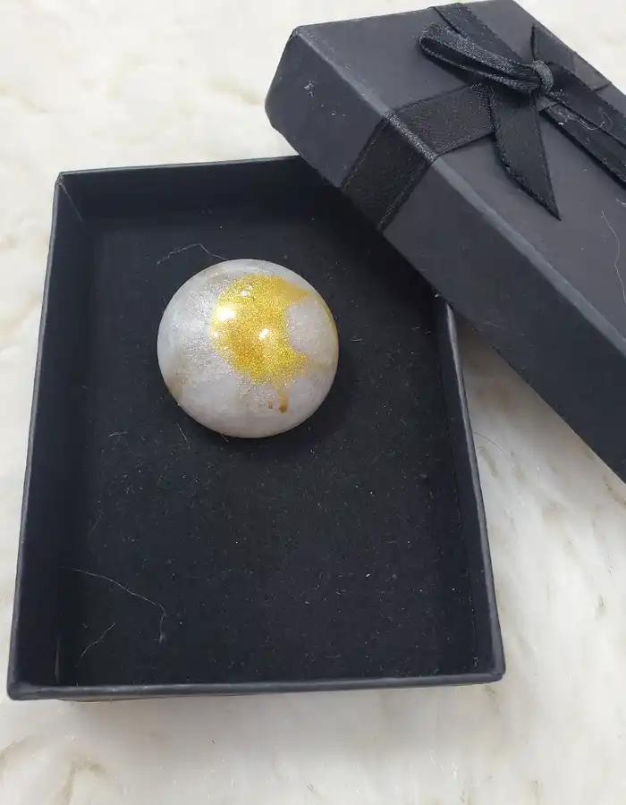 Handmade Resin Ring Gold & White