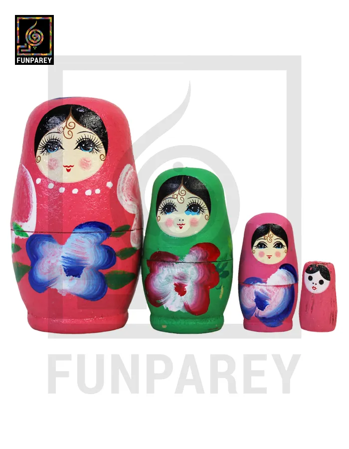 Matryoshka Russian Dolls Babushka Nesting Doll Set – Pink Multi Color 4 pcs