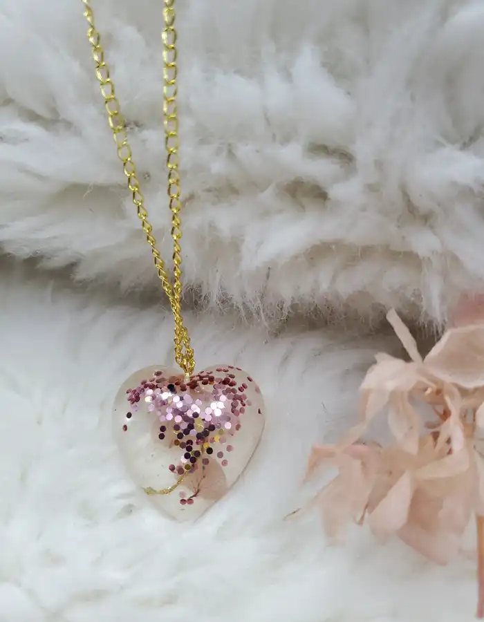 Pink Glittery Heart Pendant