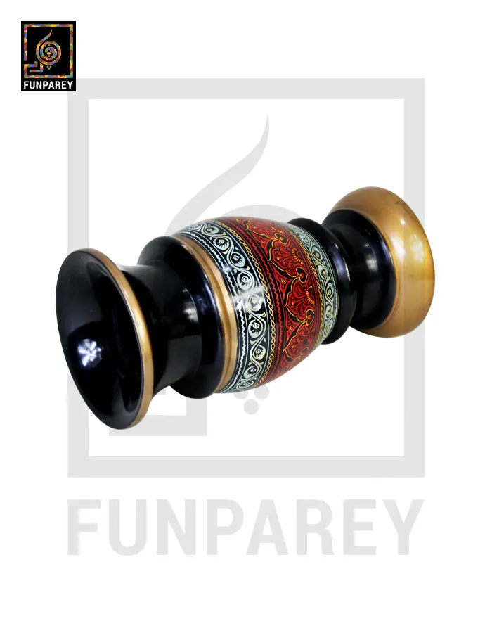 Wooden Flower Pot With Nakshi Art – 9″ Red And Black