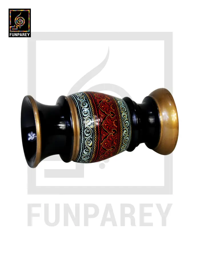 Wooden Flower Pot With Nakshi Art – 9″ Red And Black